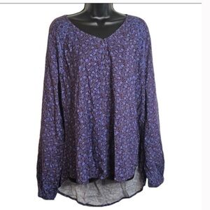 Knox Rose brown purple Floral Long Sleeve Rayon blouse XS Boho Cottagecore